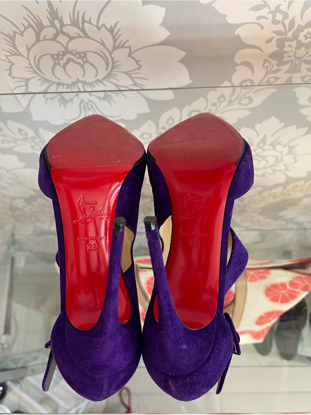 Christian Louboutin Purple Suede Sculpted Cutout Pointed Pumps - Size 38 - Picture 7 of 7
